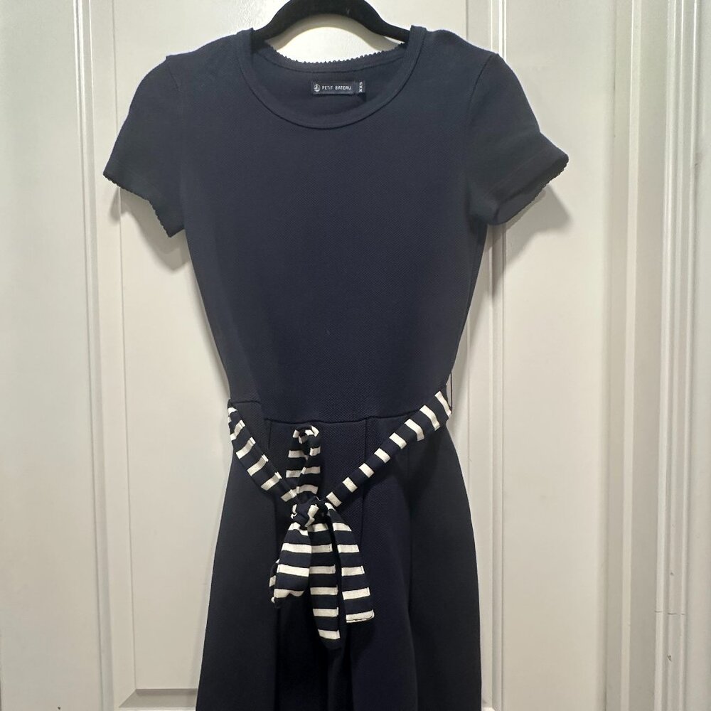 Petit Bateau Navy Blue with Striped Belt Dress